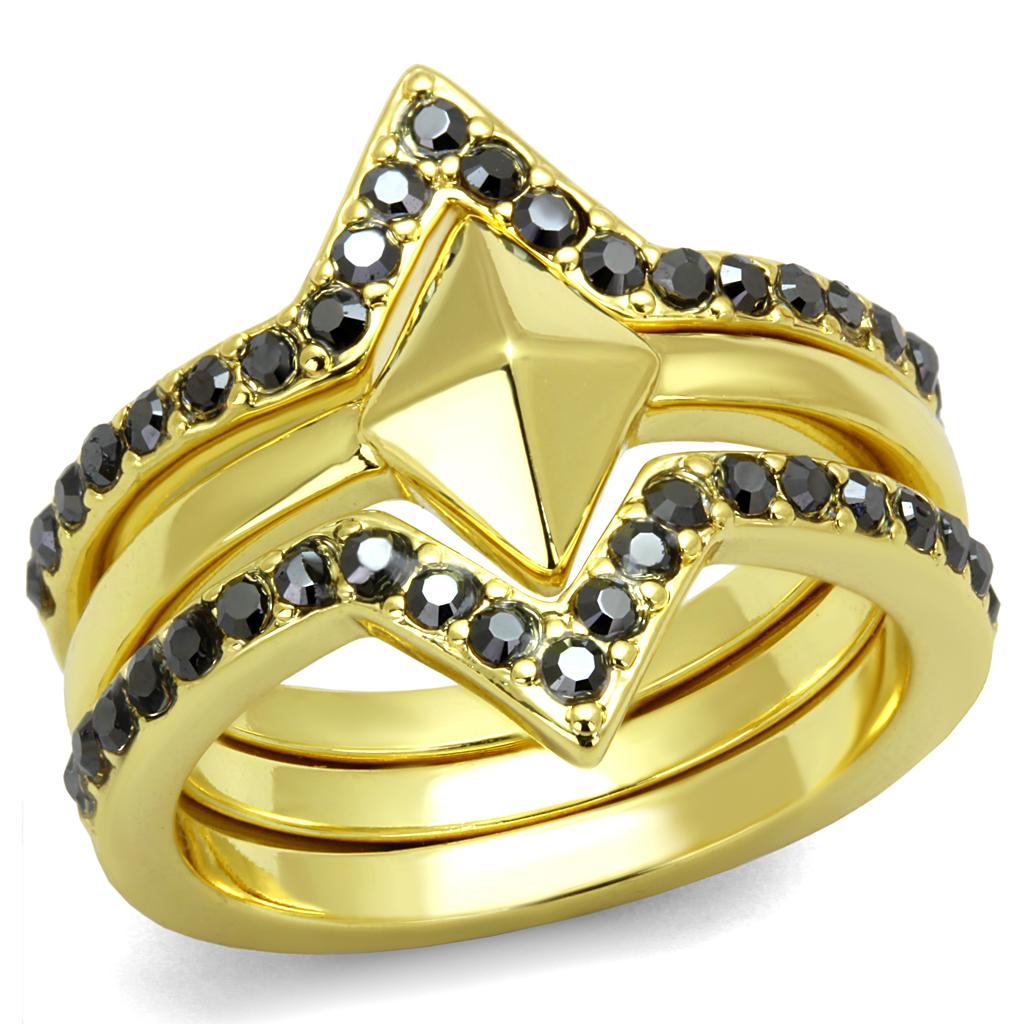 MALO4113 - Gold Brass Ring with Top Grade Crystal  in Hematite