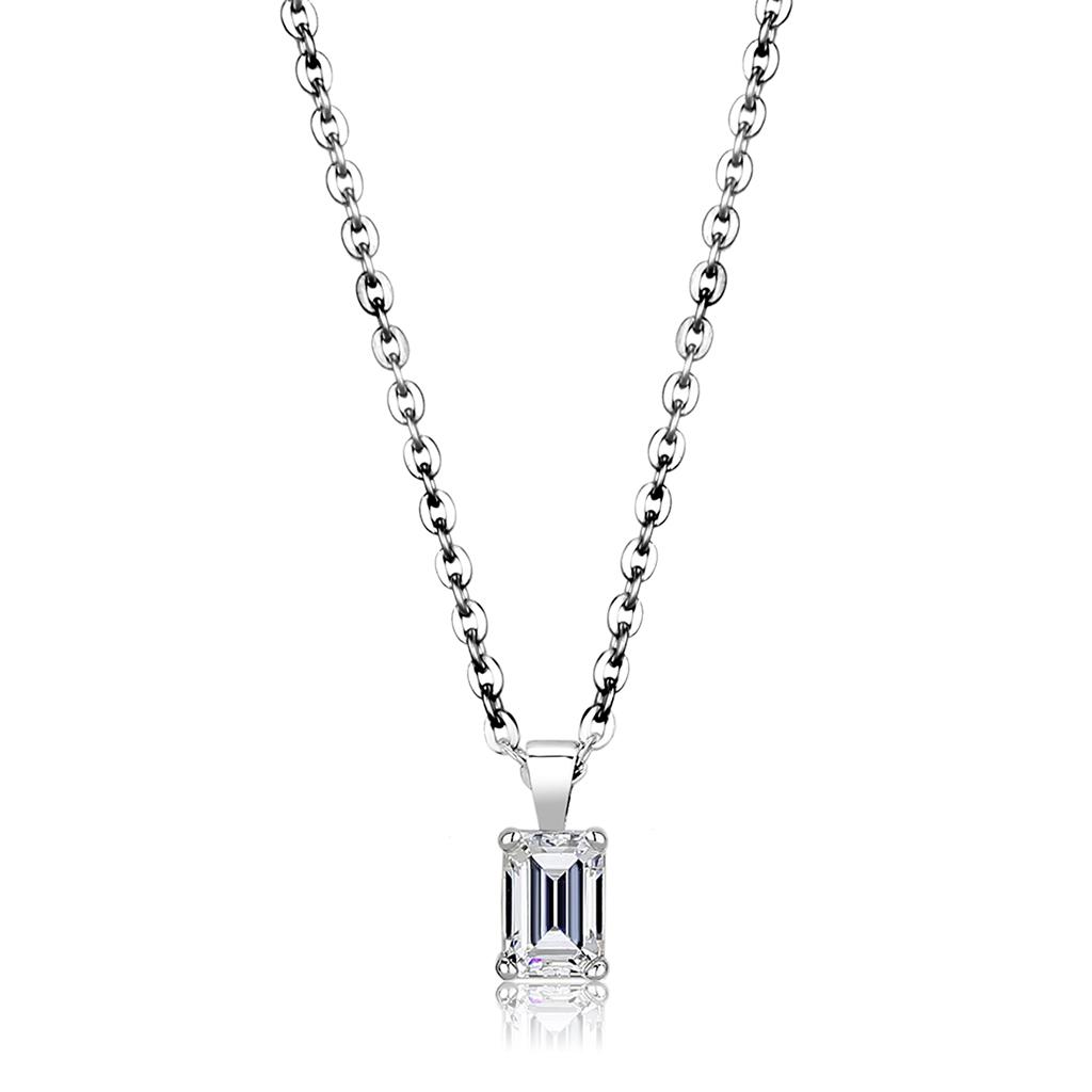 MALO4127 - Rhodium Brass Chain Pendant with AAA Grade CZ  in Clear