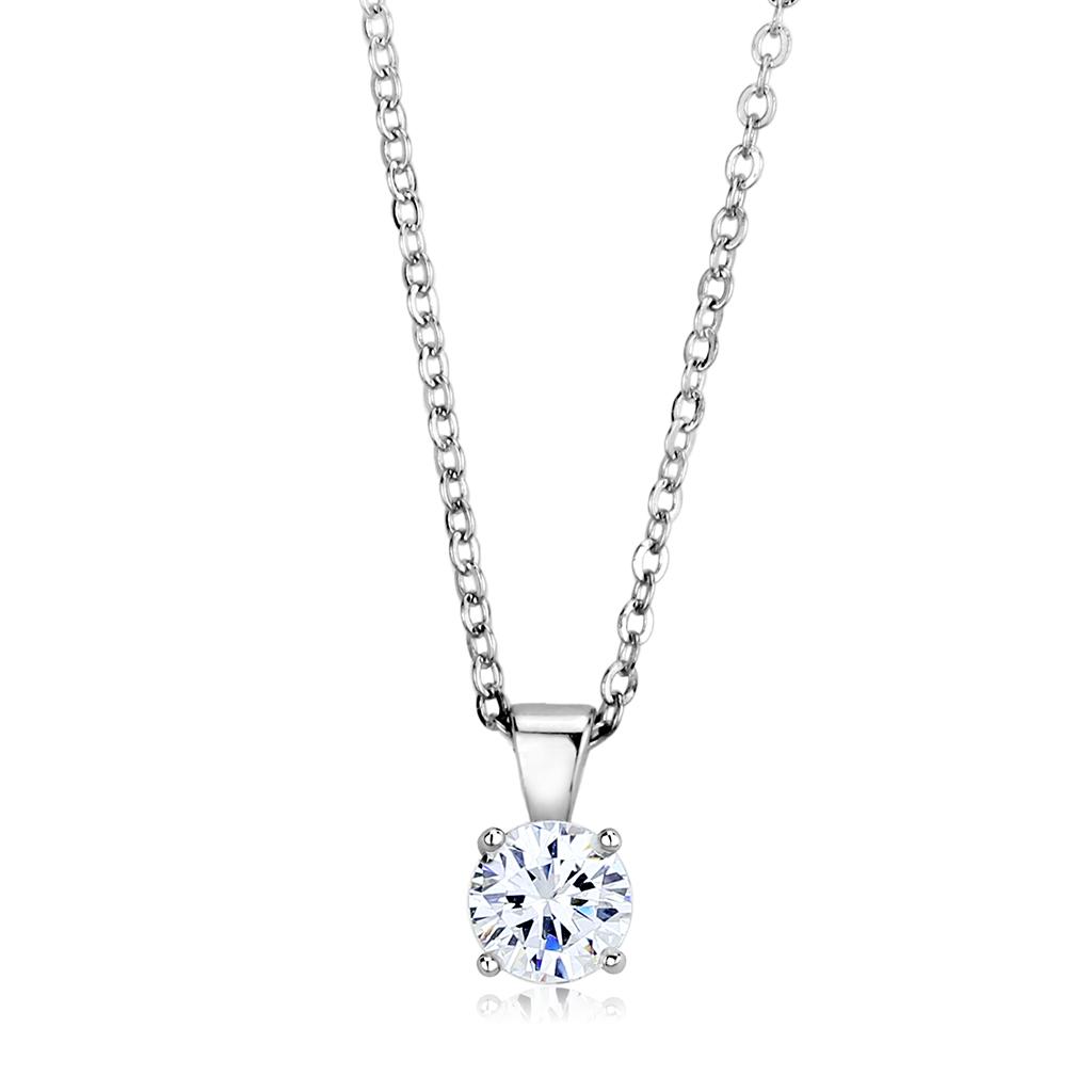 MALO4129 - Rhodium Brass Chain Pendant with AAA Grade CZ  in Clear