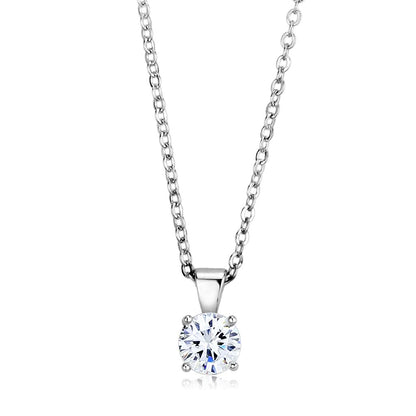 MALO4129 - Rhodium Brass Chain Pendant with AAA Grade CZ  in Clear
