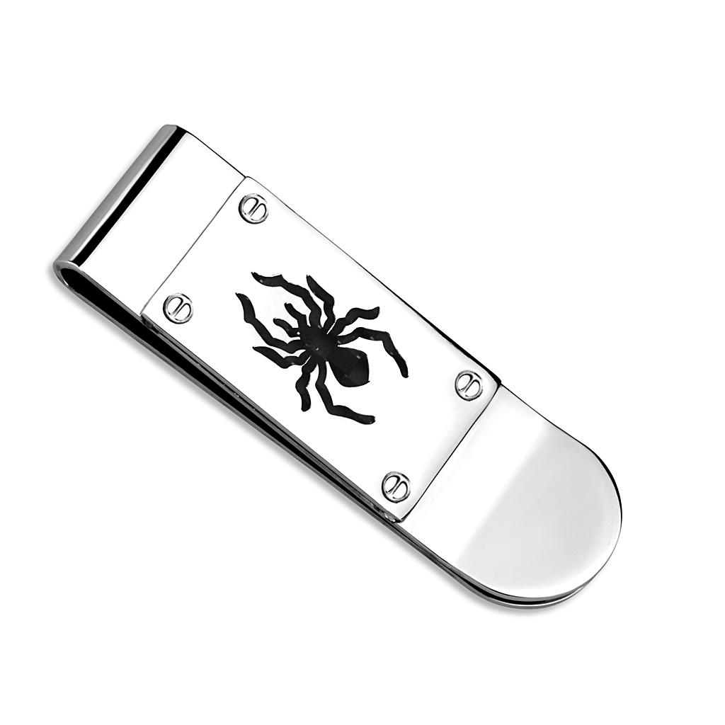 MALO4130 - Rhodium Brass Money clip with Epoxy  in Jet