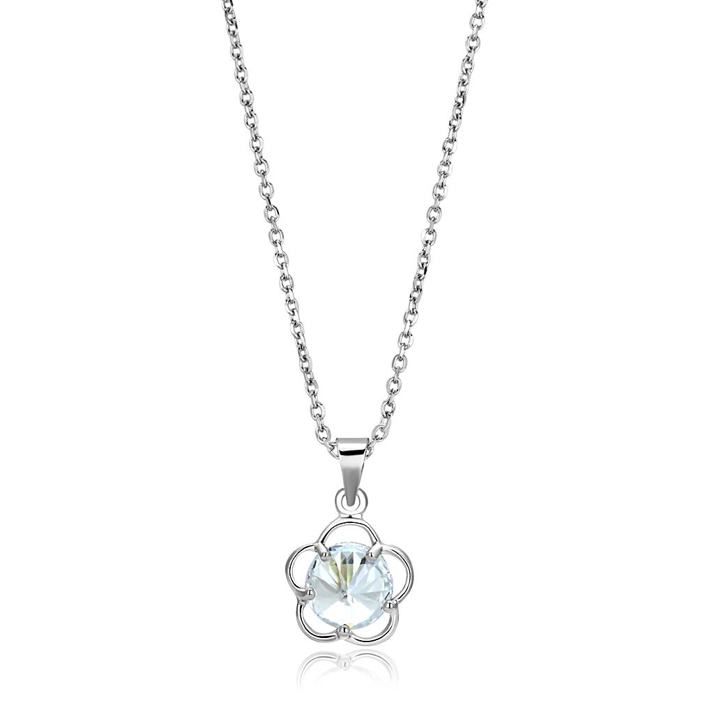 MALO4143 - Rhodium Brass Chain Pendant with AAA Grade CZ  in Clear