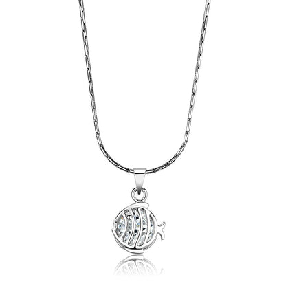 MALO4148 - Rhodium Brass Chain Pendant with AAA Grade CZ  in Clear
