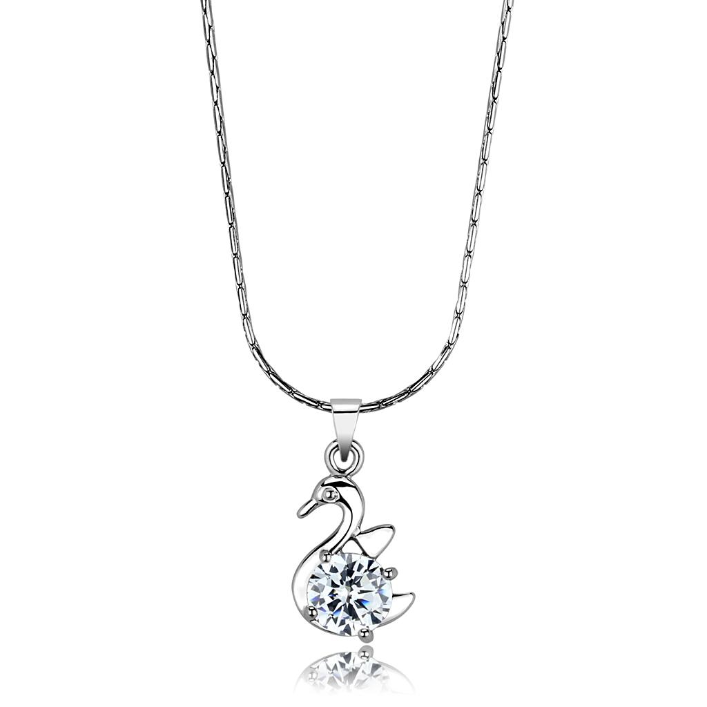 MALO4149 - Rhodium Brass Chain Pendant with AAA Grade CZ  in Clear