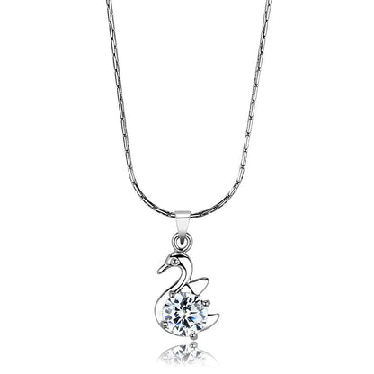 MALO4149 - Rhodium Brass Chain Pendant with AAA Grade CZ  in Clear