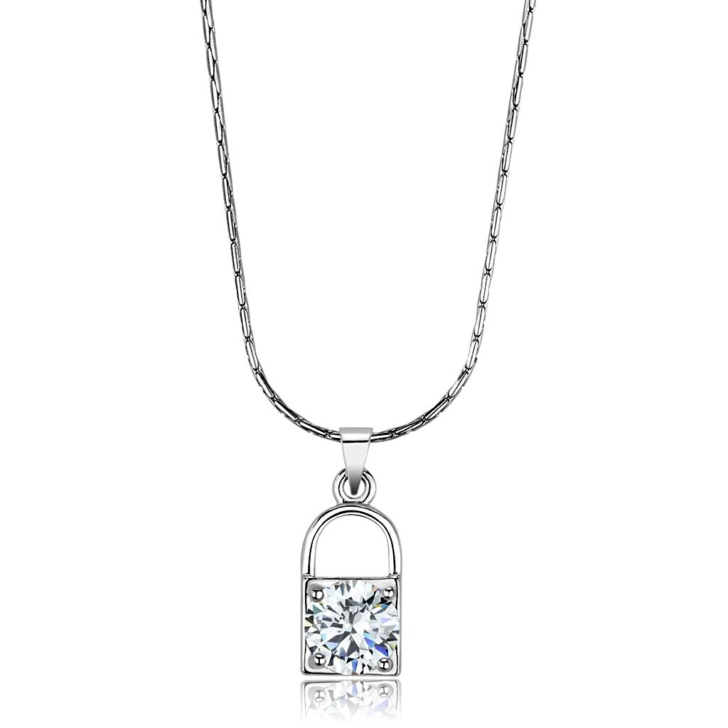 MALO4150 - Rhodium Brass Chain Pendant with AAA Grade CZ  in Clear
