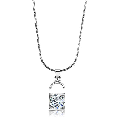 MALO4150 - Rhodium Brass Chain Pendant with AAA Grade CZ  in Clear