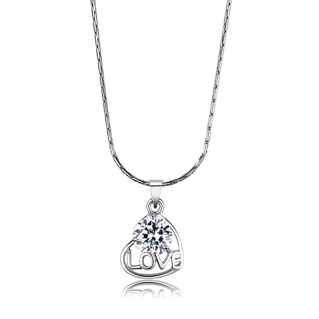 MALO4151 - Rhodium Brass Chain Pendant with AAA Grade CZ  in Clear