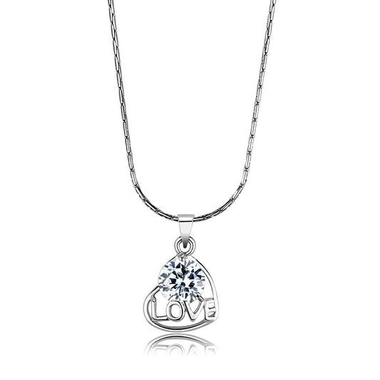 MALO4151 - Rhodium Brass Chain Pendant with AAA Grade CZ  in Clear