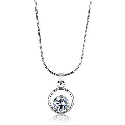 MALO4153 Rhodium Brass Chain Pendant with AAA Grade CZ in Clear