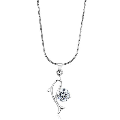 MALO4154 - Rhodium Brass Chain Pendant with AAA Grade CZ  in Clear