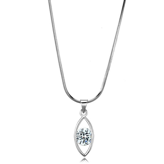 MALO4157 - Rhodium Brass Chain Pendant with AAA Grade CZ  in Clear