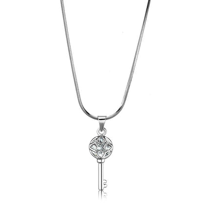 MALO4158 - Rhodium Brass Chain Pendant with AAA Grade CZ  in Clear