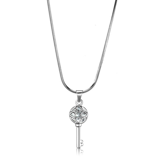 MALO4158 - Rhodium Brass Chain Pendant with AAA Grade CZ  in Clear
