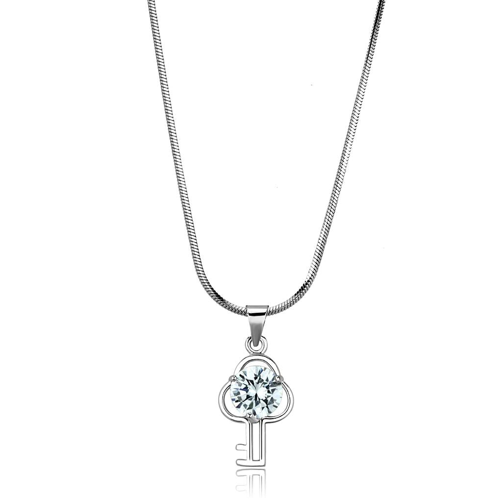 MALO4161 - Rhodium Brass Chain Pendant with AAA Grade CZ  in Clear