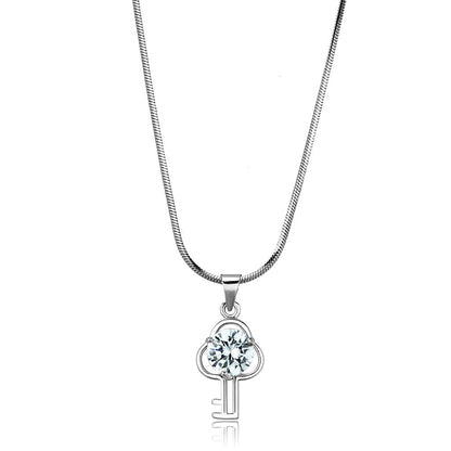 MALO4161 - Rhodium Brass Chain Pendant with AAA Grade CZ  in Clear