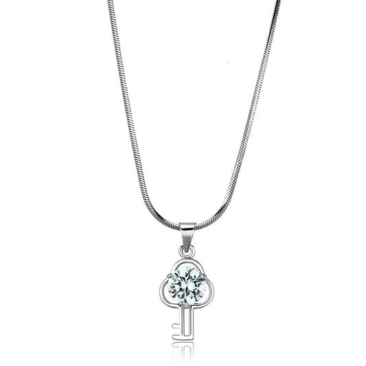 MALO4161 - Rhodium Brass Chain Pendant with AAA Grade CZ  in Clear