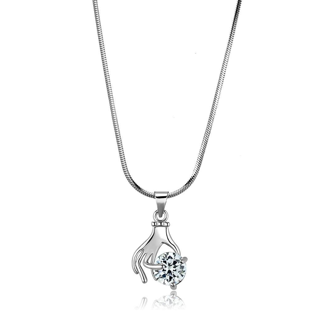 MALO4163 - Rhodium Brass Chain Pendant with AAA Grade CZ  in Clear