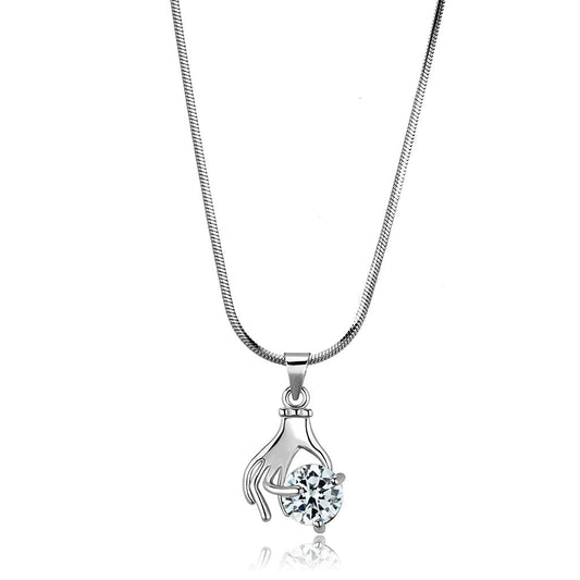 MALO4163 - Rhodium Brass Chain Pendant with AAA Grade CZ  in Clear