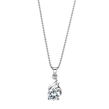 MALO4165 - Rhodium Brass Chain Pendant with AAA Grade CZ  in Clear