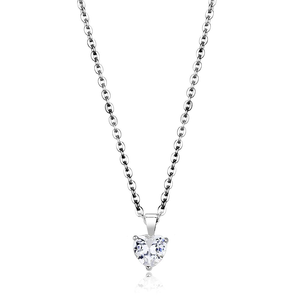 MALO4171 - Rhodium Brass Chain Pendant with AAA Grade CZ  in Clear