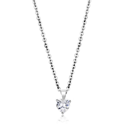 MALO4171 - Rhodium Brass Chain Pendant with AAA Grade CZ  in Clear