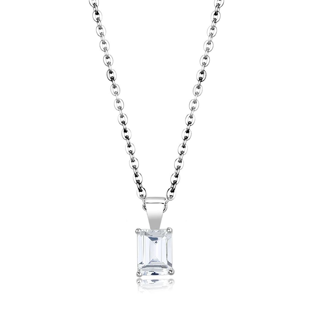MALO4172 - Rhodium Brass Chain Pendant with AAA Grade CZ  in Clear