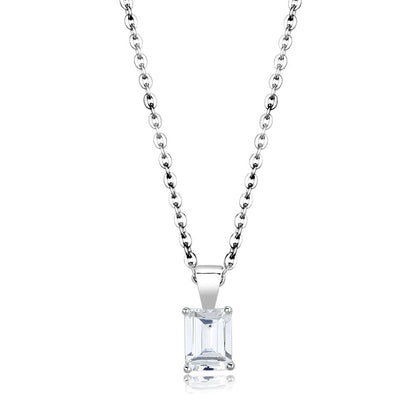 MALO4172 - Rhodium Brass Chain Pendant with AAA Grade CZ  in Clear
