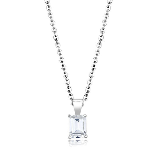 MALO4172 - Rhodium Brass Chain Pendant with AAA Grade CZ  in Clear