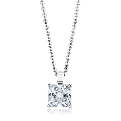 MALO4173 - Rhodium Brass Chain Pendant with AAA Grade CZ  in Clear
