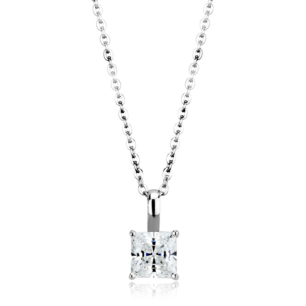 MALO4174 - Rhodium Brass Chain Pendant with AAA Grade CZ  in Clear