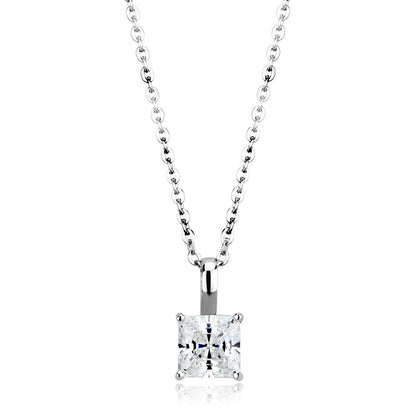 MALO4174 - Rhodium Brass Chain Pendant with AAA Grade CZ  in Clear