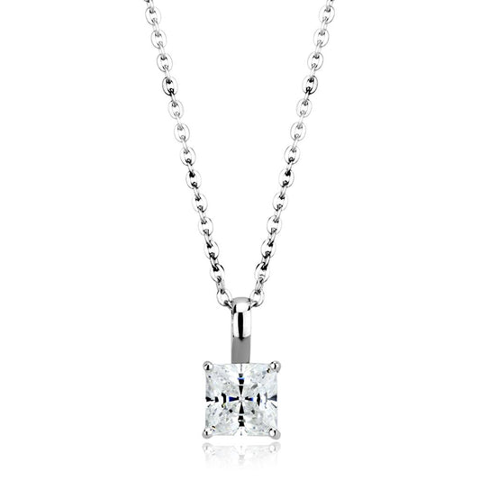 MALO4174 - Rhodium Brass Chain Pendant with AAA Grade CZ  in Clear