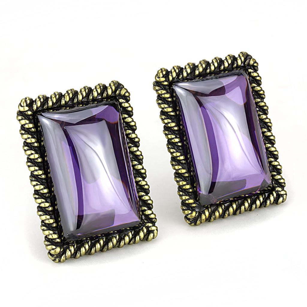 MALO4178 - Antique Copper Brass Earrings with AAA Grade CZ  in Amethyst