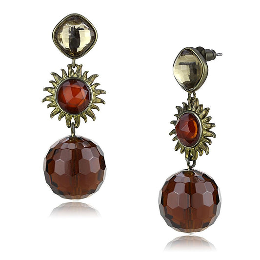 MALO4179 - Antique Copper Brass Earrings with Synthetic Synthetic Glass in Brown