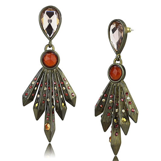 MALO4180 - Antique Copper Brass Earrings with Synthetic Synthetic Glass in Champagne