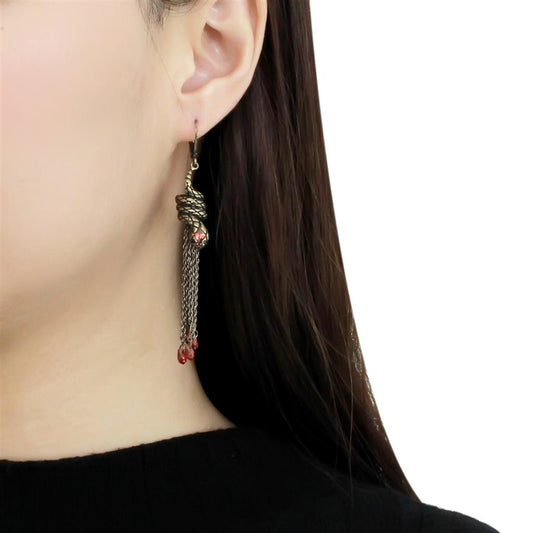 MALO4181 - Antique Copper Brass Earrings with AAA Grade CZ  in Garnet
