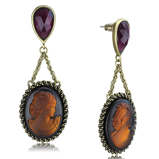MALO4182 - Antique Copper Brass Earrings with Synthetic Synthetic Stone in Smoked Quartz