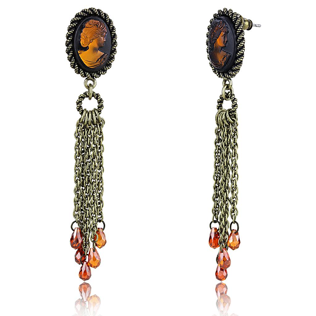 MALO4185 - Antique Copper Brass Earrings with Synthetic Synthetic Stone in Smoked Quartz