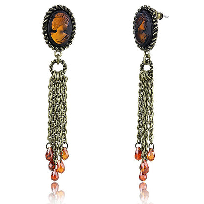 MALO4185 - Antique Copper Brass Earrings with Synthetic Synthetic Stone in Smoked Quartz