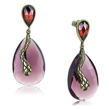 MALO4187 - Antique Copper Brass Earrings with Synthetic Synthetic Glass in Amethyst