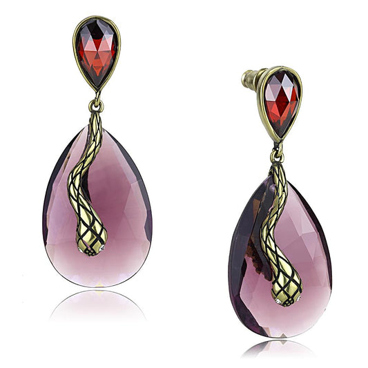 MALO4187 - Antique Copper Brass Earrings with Synthetic Synthetic Glass in Amethyst