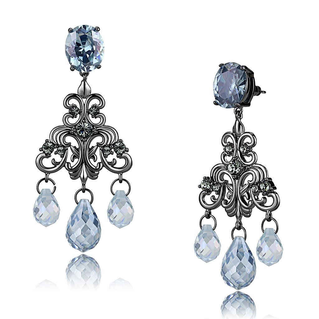 MALO4188 - TIN Cobalt Black Brass Earrings with AAA Grade CZ  in Sea Blue