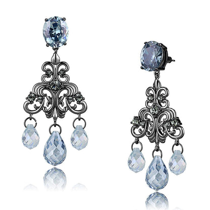 MALO4188 - TIN Cobalt Black Brass Earrings with AAA Grade CZ  in Sea Blue