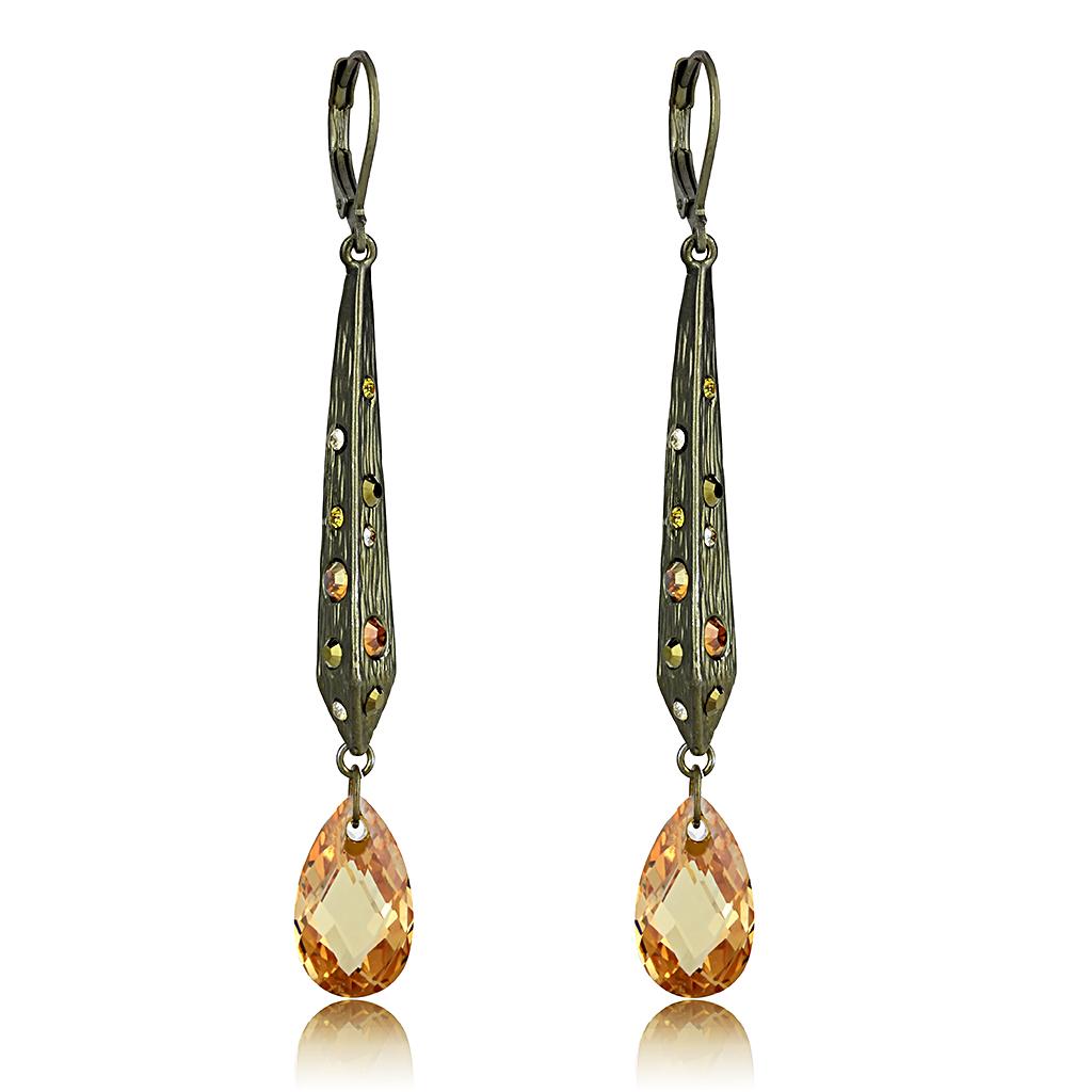 MALO4189 - Antique Copper Brass Earrings with Top Grade Crystal  in Champagne