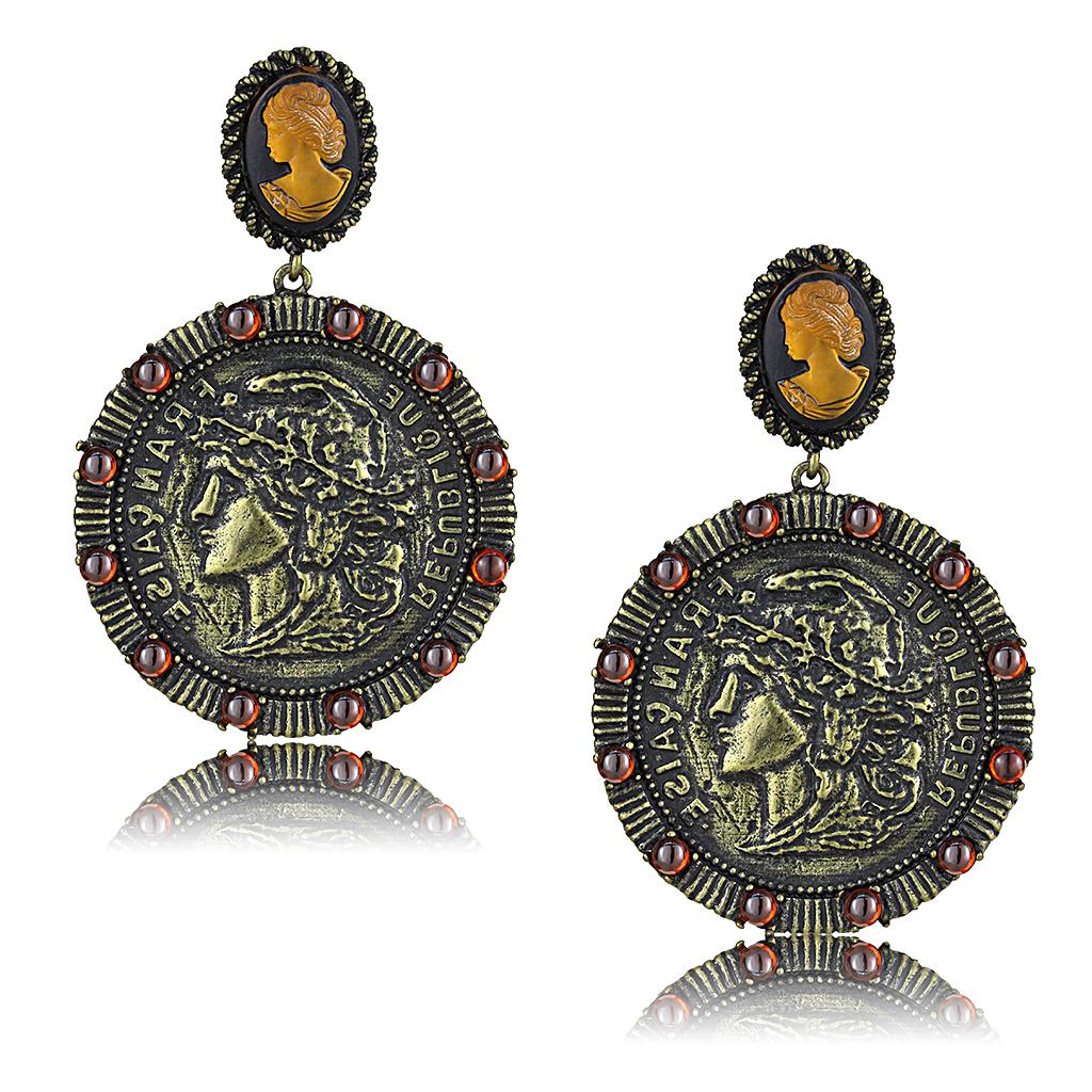 MALO4190 - Antique Copper Brass Earrings with Synthetic Synthetic Stone in Smoked Quartz