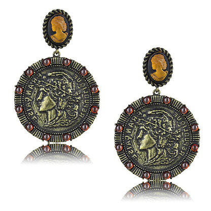 MALO4190 - Antique Copper Brass Earrings with Synthetic Synthetic Stone in Smoked Quartz