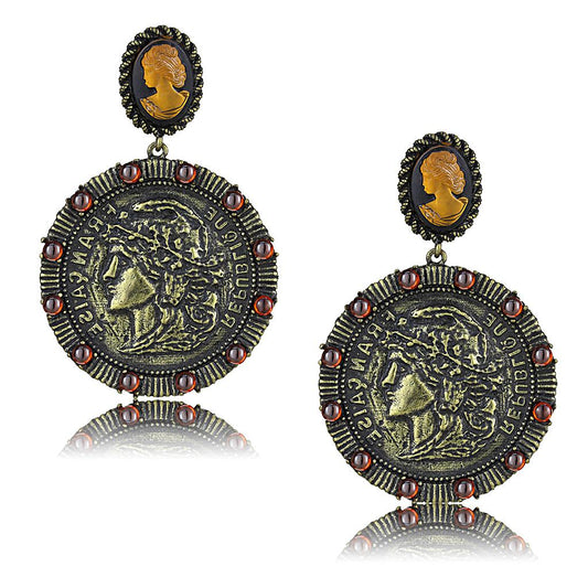 MALO4190 - Antique Copper Brass Earrings with Synthetic Synthetic Stone in Smoked Quartz