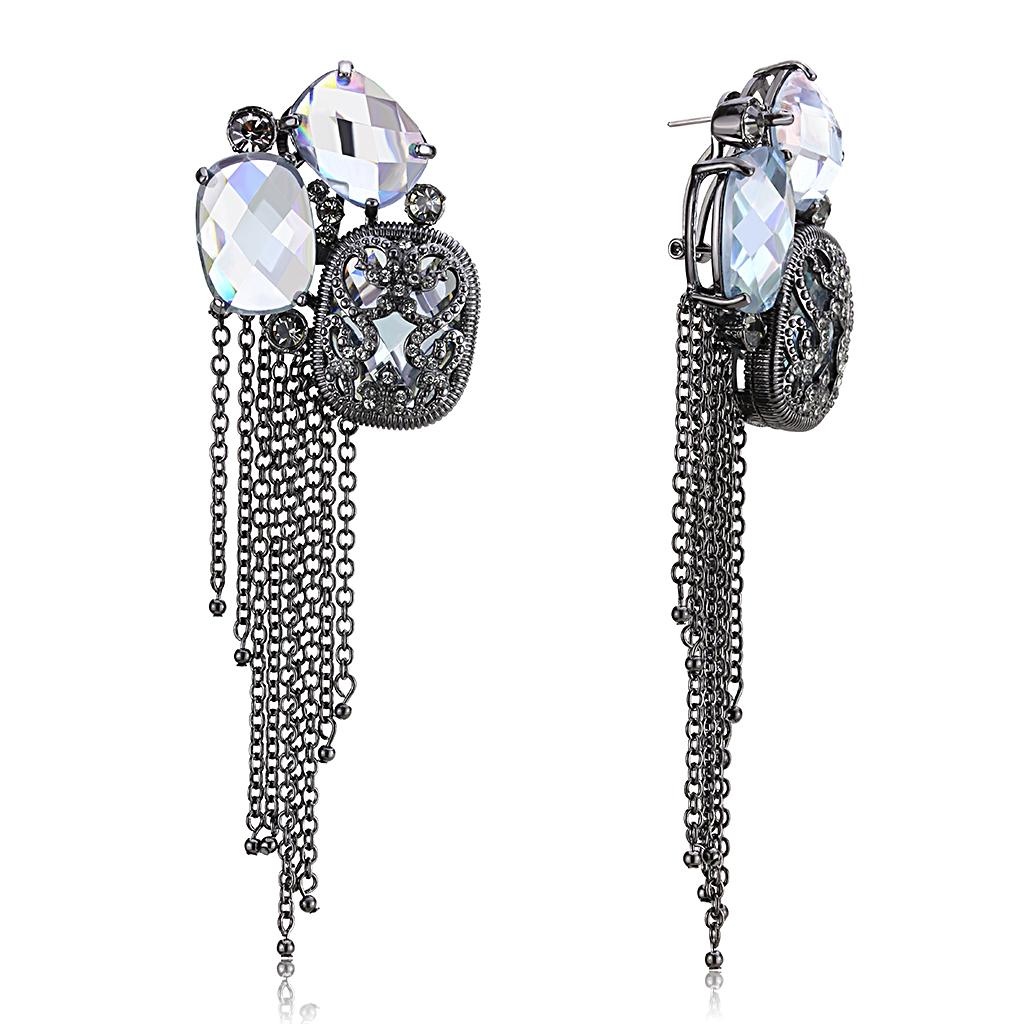 MALO4191 - TIN Cobalt Black Brass Earrings with AAA Grade CZ  in Clear