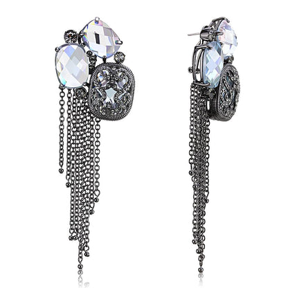 MALO4191 - TIN Cobalt Black Brass Earrings with AAA Grade CZ  in Clear